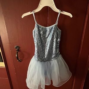 Little girl blue sparkle ballet costume.